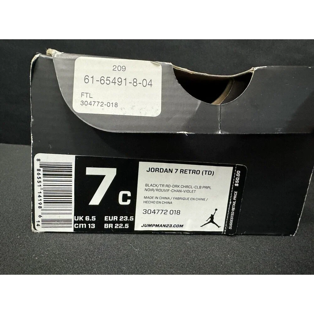Jordan 7 Retro 304772-018 Size 7C Nike Boys Sneakers - Picture 7 of 9